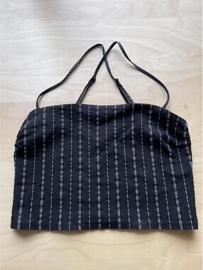 Divided Black Striped Crop Top with Adjustable Straps